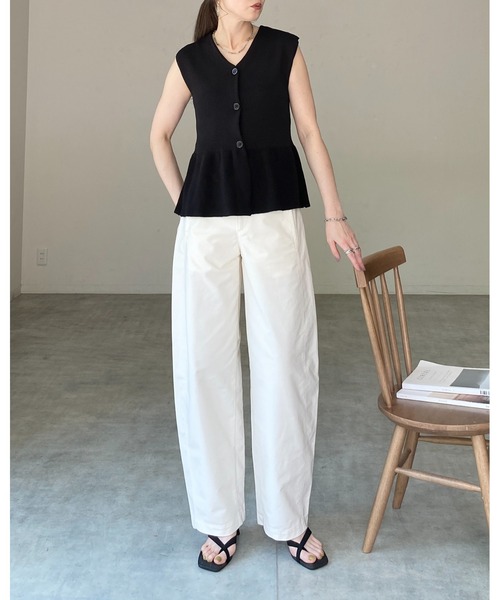 She's Closet ベスト ジレ ノースリーブ Vネック 前ボタン ペプラム