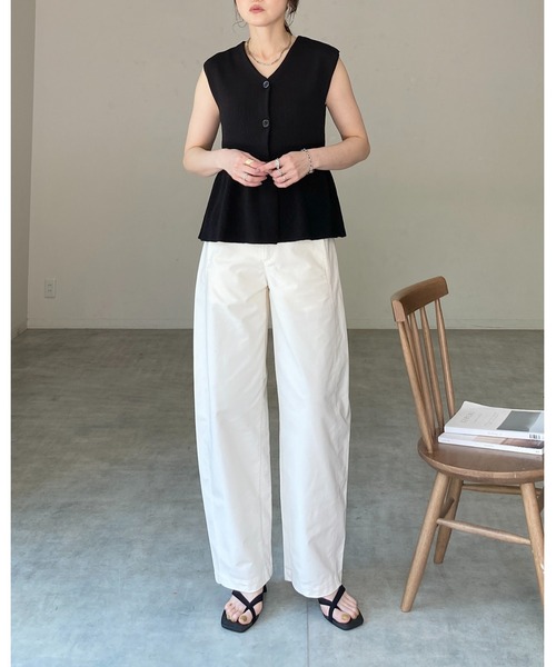 She's Closet ベスト ジレ ノースリーブ Vネック 前ボタン ペプラム