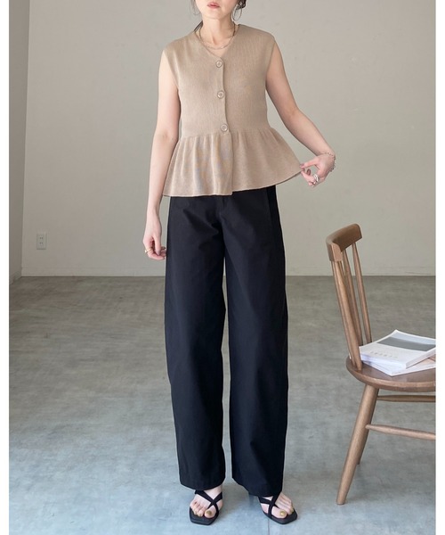She's Closet ベスト ジレ ノースリーブ Vネック 前ボタン ペプラム