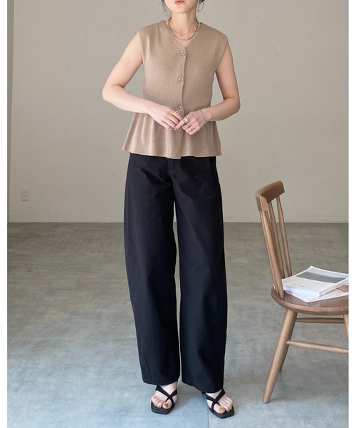 She's Closet ベスト ジレ ノースリーブ Vネック 前ボタン ペプラム
