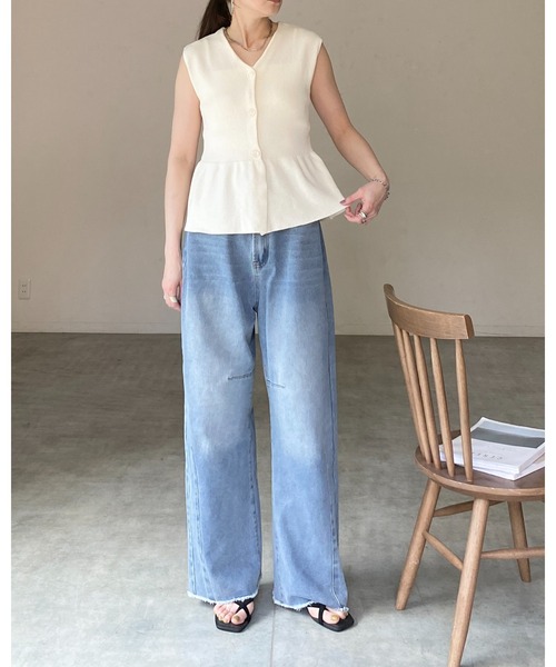 She's Closet ベスト ジレ ノースリーブ Vネック 前ボタン ペプラム