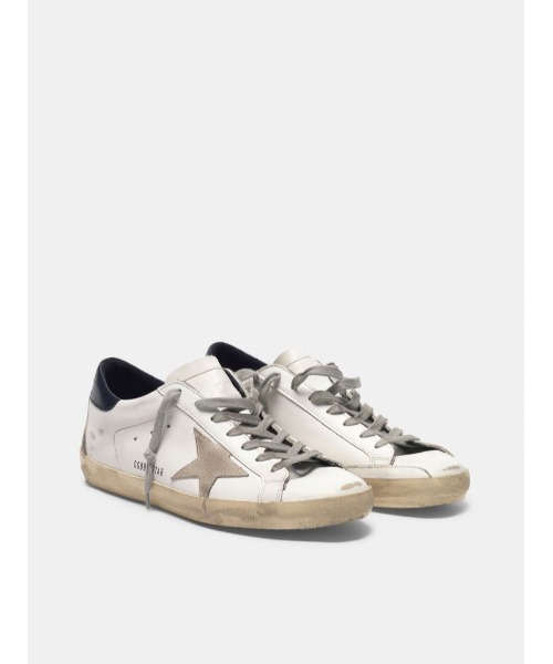 スニーカー GOLDEN GOOSE Super-Star sneakers white leather-navy leather heel tabの画像