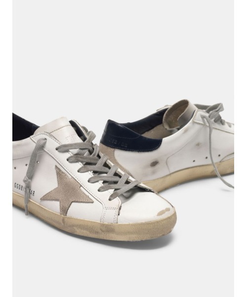 スニーカー GOLDEN GOOSE Super-Star sneakers white leather-navy leather heel tabの画像