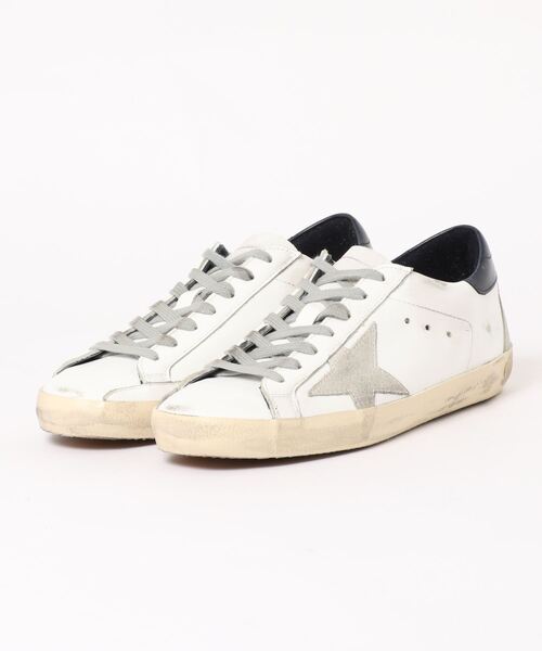 スニーカー GOLDEN GOOSE Super-Star sneakers white leather-navy leather heel tabの画像