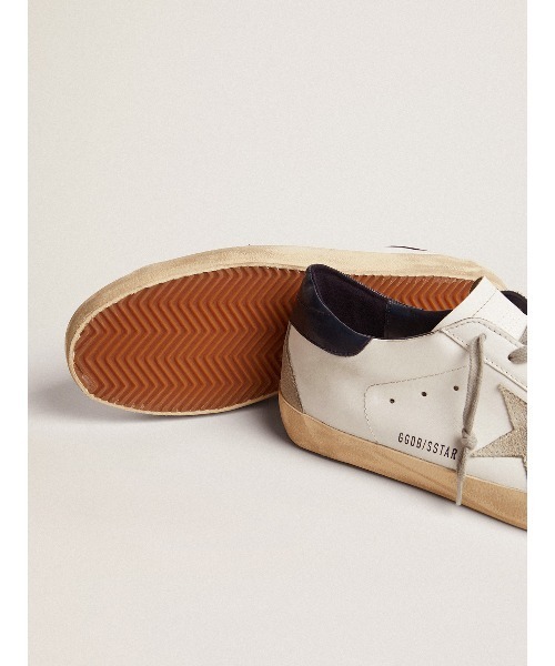 スニーカー GOLDEN GOOSE Super-Star sneakers white leather-navy leather heel tabの画像