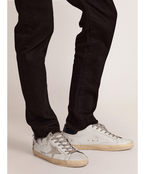 スニーカー GOLDEN GOOSE Super-Star sneakers white leather-navy leather heel tabの画像