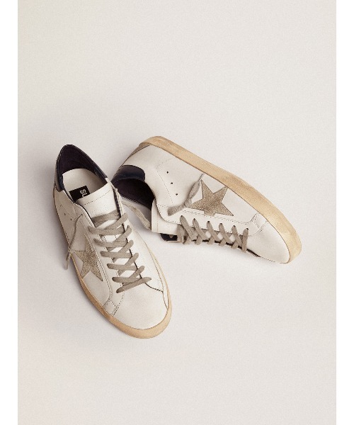 スニーカー GOLDEN GOOSE Super-Star sneakers white leather-navy leather heel tabの画像