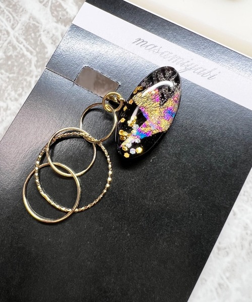 ハンドメイド*ブラック系 大ぶり アシンメトリー クリップ イヤーカフ