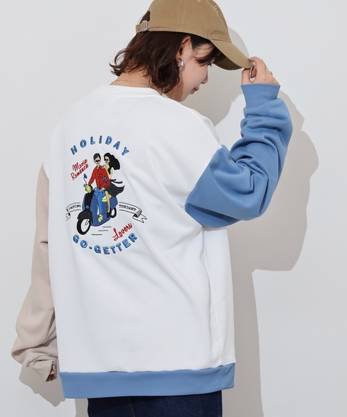 トレーナー スウェット spiritoso カップル刺繍トレーナー レディース spiritoso トレーナー スウェット カップル刺繍トレーナー