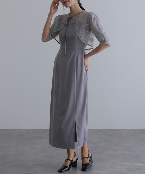 オケージョン ドレス ミモレ丈 atlo atlo（アトロ） ドレス ミモレ丈＆袖ありフォーマルメロウネック大きい