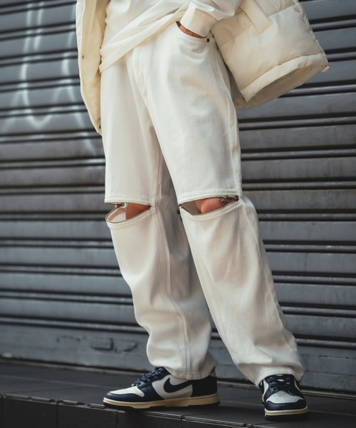 improves ジーンズ ヒザZIP ワイド ケミカルデニム／ツイル バギー