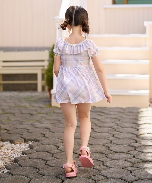 rienda フリル付きチェック柄セパレート水着 any FAM 水着 チェック柄 セパレート キッズ 子供 女の子