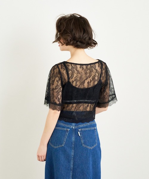 tシャツ ANNA SUI NYC ボタニカルモチーフレースクロップド