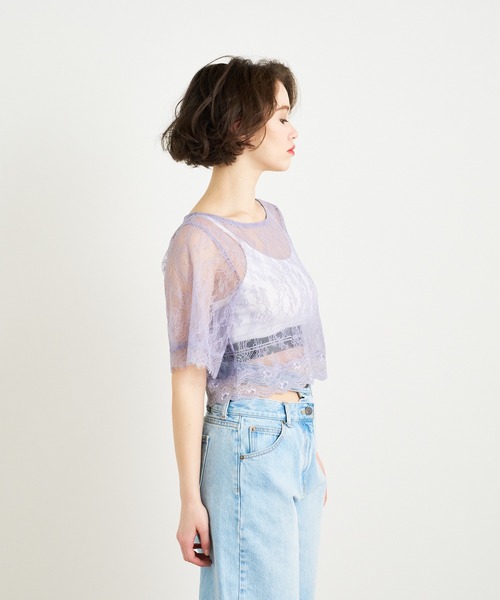 アナスイ　ANNA SUI トップス フリル　刺繍レース 　シルク　アメリカ tシャツ ANNA SUI NYC ボタニカルモチーフレースクロップド