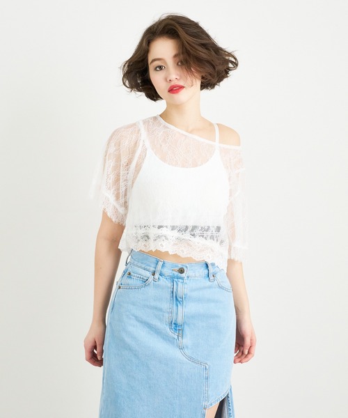 tシャツ ANNA SUI NYC ボタニカルモチーフレースクロップド