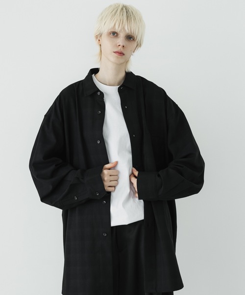 remer　ルーズオールドタータン柄チェックシャツ　チャコールグレー　S loose old tartan check shirt / ルーズオールドタータン柄