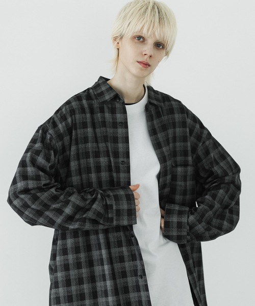 remer　ルーズオールドタータン柄チェックシャツ　チャコールグレー　S loose old tartan check shirt / ルーズオールドタータン柄