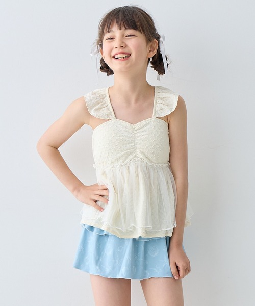 水着 チュールフレアTOPS×スカパン 上下2点セット「キッズ/ジュニア 
