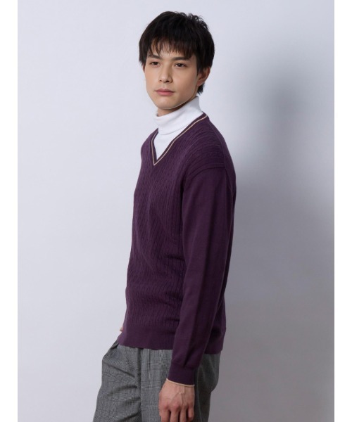 Perfect Suit FActory セーター ニット ケーブル編み Vネック