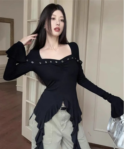 Sibra（シブラ） tシャツ ラッフルスリーブマーメイドトップス