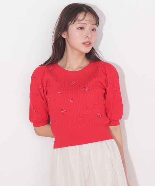 「JILL STUART」 ノースリーブニット FREE レッド レディース JILL STUART（ジルスチュアート）の「◇コリーナフリルニット