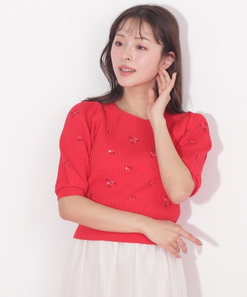 「JILL STUART」 ノースリーブニット FREE レッド レディース JILL STUART（ジルスチュアート）の「◇コリーナフリルニット