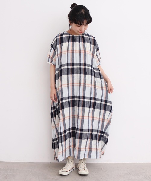 l'atelier du savon ワンピース 高島ちぢみbig check ふんわり
