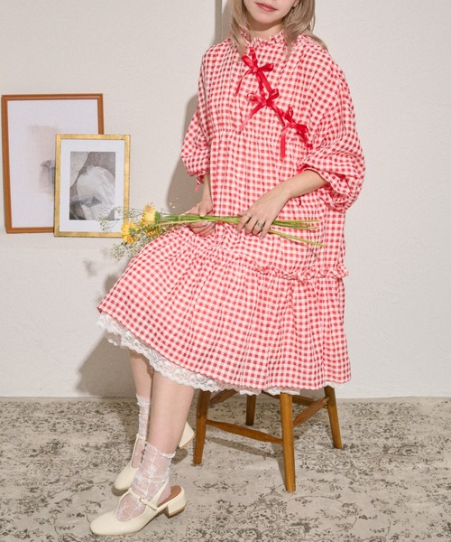 美品✨ モンクレール チュニック ワンピース レース 総柄 ドット ピンク L 美品✨ モンクレール チュニック ワンピース レース 総柄 ドット