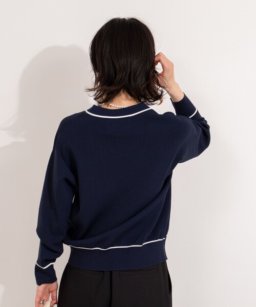 「NOLLEY'S」 ニットカーディガン 36 ブルー レディース レース付きクルーネックカーディガン | NOLLEY'S(ノーリーズ