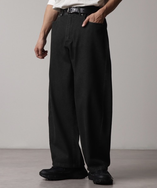 ジーンズ ワイドバレルレッグ フェイドカラーデニムパンツ メンズ