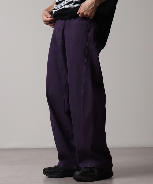 ジーンズ ワイドバレルレッグ フェイドカラーデニムパンツ メンズ