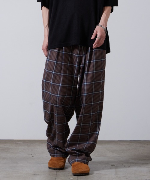 superNova.（スーパーノヴァ） パンツ 2tuck wide trouser-Multi check