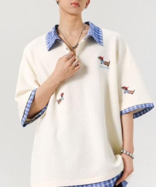 FreeZone tシャツ レイヤード風チェック襟ポロシャツ メンズ