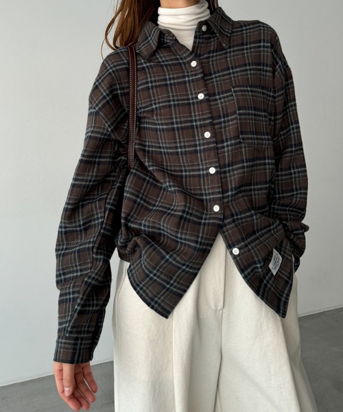 「CANAL JEAN」 「Sleek」長袖ネルシャツ ONE SIZE ブラウン レディース