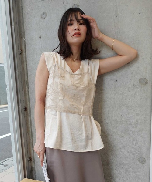 【POPPY】ビスチェ トップス キャミチュニック　花柄レース ふんわりチュール POPPY】ビスチェ トップス キャミチュニック 花柄レース