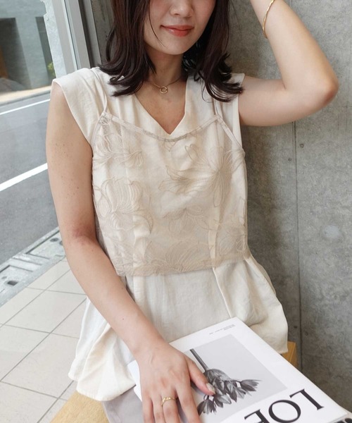 CORNERS キャミソール チュール花柄刺繍ビスチェ「セットアップ