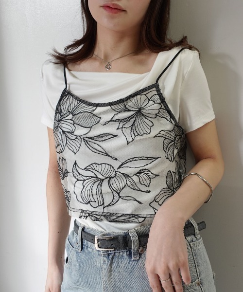 CORNERS（コーナーズ） キャミソール チュール花柄刺繍ビスチェ