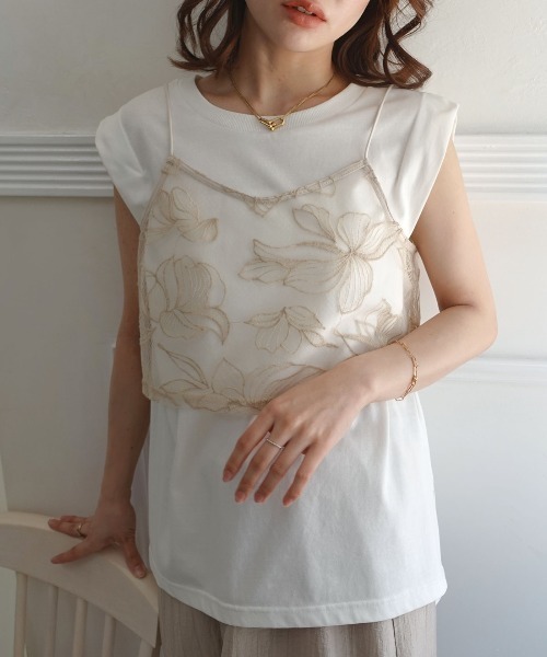 CORNERS（コーナーズ） キャミソール チュール花柄刺繍ビスチェ