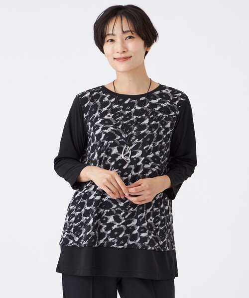 tシャツ 「接触冷感」「UV対策」「マシンウォッシャブル」カモフラパンサーチュニックカットソー レディース