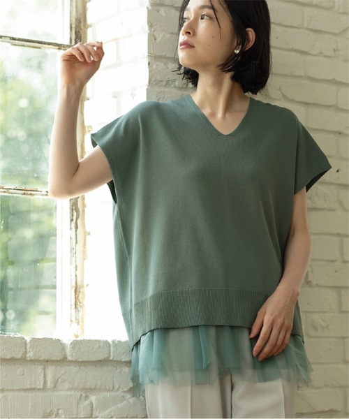 OPAQUE.CLIP（オペークドットクリップ） 半袖ニット 38 グリーン