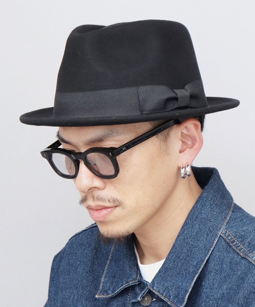 新品 ReqHatter ミドルブリム 2トーン フェルト中折ハット ブラック ReqHatter（レックハッター） 帽子 ハット スタンダード ミドルブリム