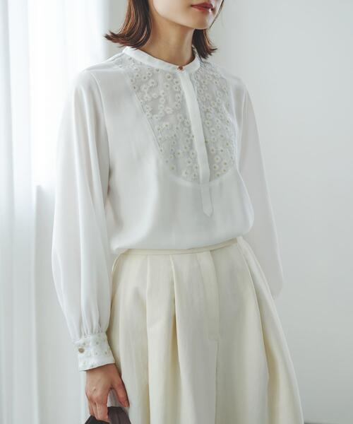 ブラウス シャツ ウォッシャブルフラワー刺繍レースブラウス