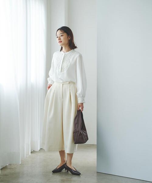 ブラウス シャツ ウォッシャブルフラワー刺繍レースブラウス