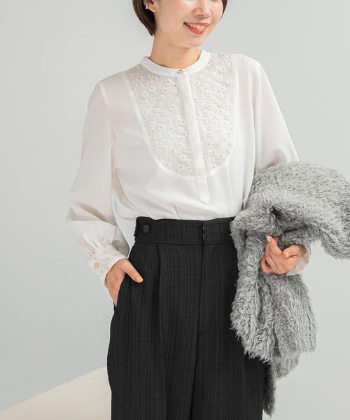ブラウス シャツ ウォッシャブルフラワー刺繍レースブラウス