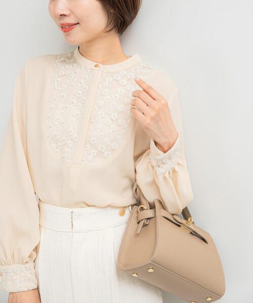 ブラウス シャツ ウォッシャブルフラワー刺繍レースブラウス