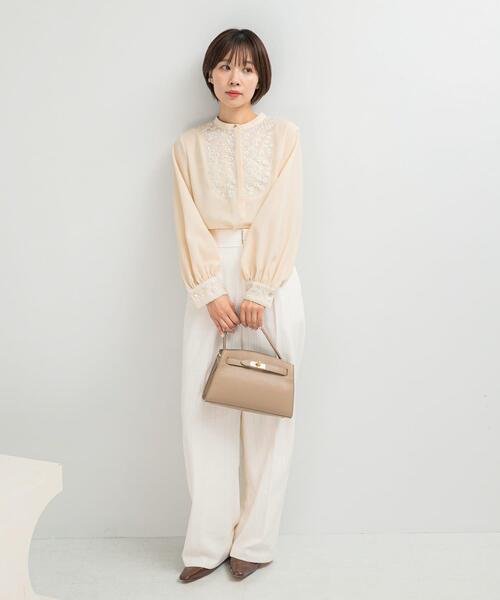 ブラウス シャツ ウォッシャブルフラワー刺繍レースブラウス