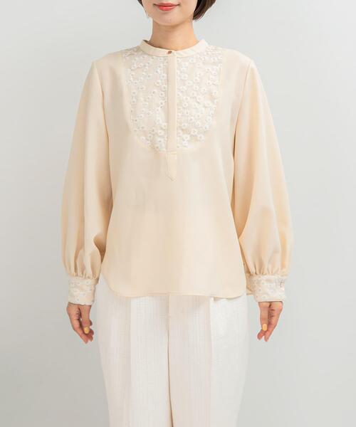 ブラウス シャツ ウォッシャブルフラワー刺繍レースブラウス