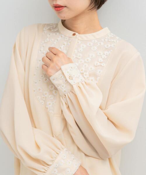ブラウス シャツ ウォッシャブルフラワー刺繍レースブラウス