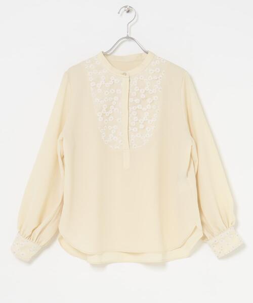 ブラウス シャツ ウォッシャブルフラワー刺繍レースブラウス