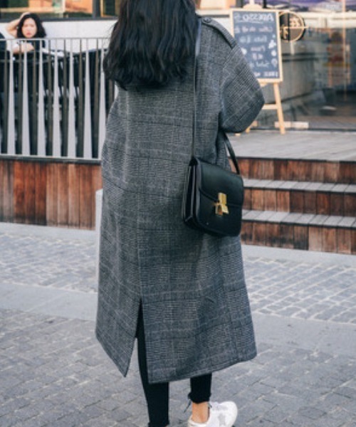 emi+ コート チェスターコート チェック柄ロングチェスターコート